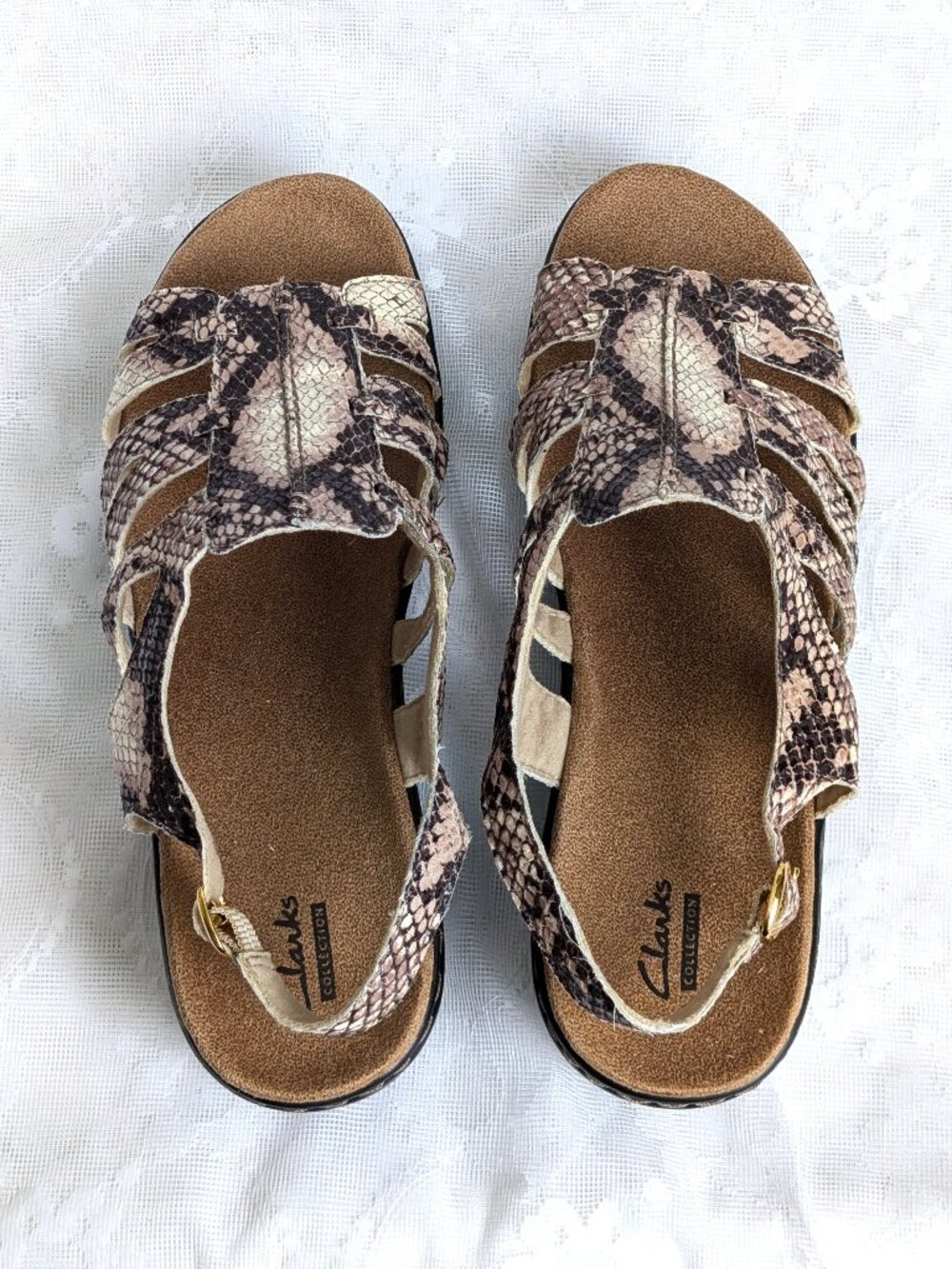 NWT Clarks Lexi Marigold Q Beige Snake Faux Leather Slingback Sandals 10 XW 10WW